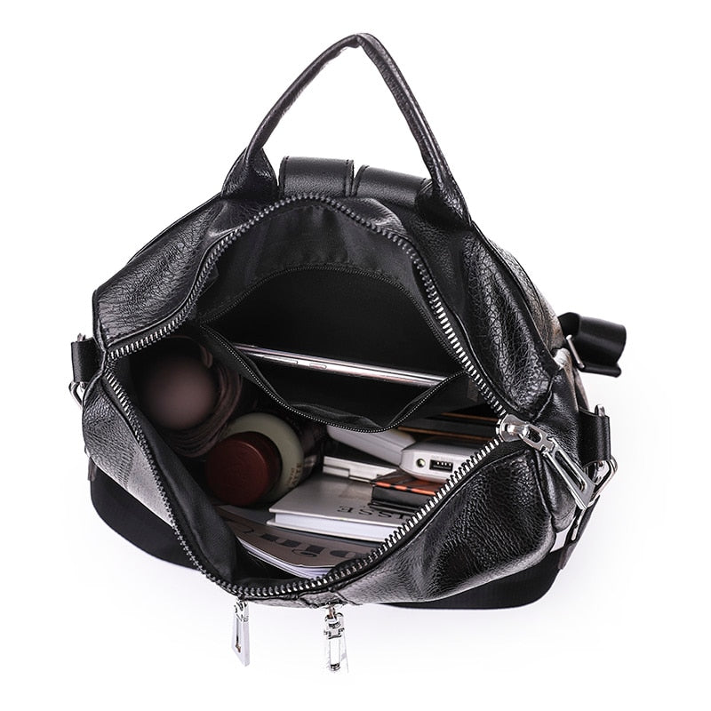 Leather Travel Rucksack Female Shoulder Book Bag multifunction Backbag