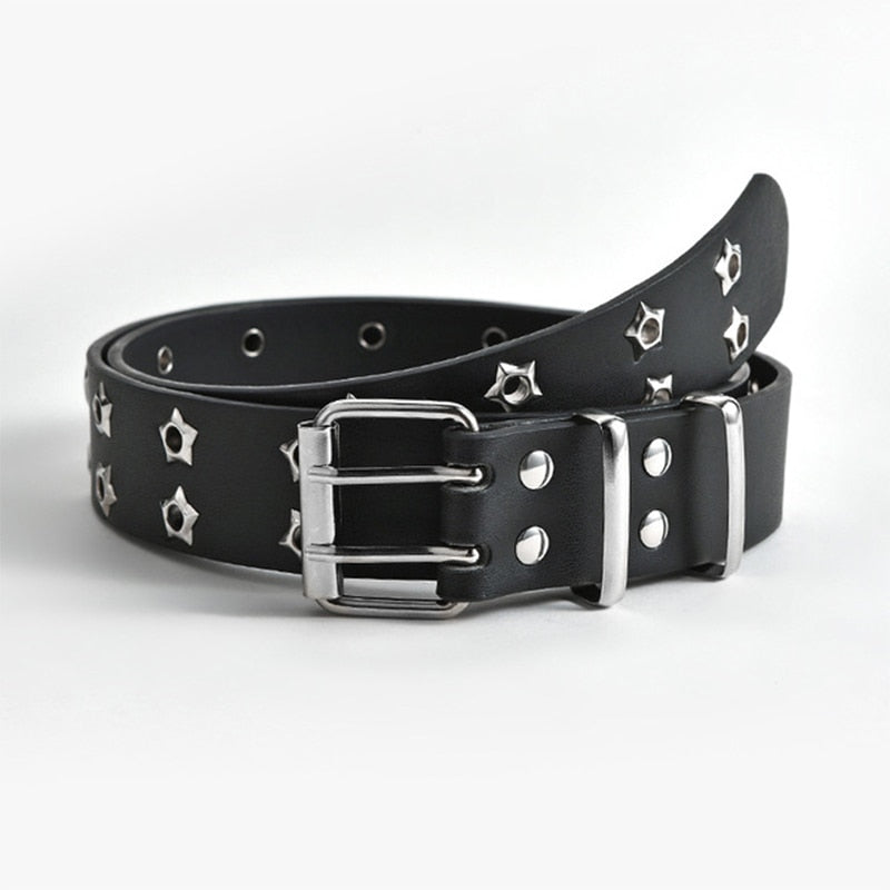 New Star Eye Rivet Belt Goth Style Double Pin Buckle