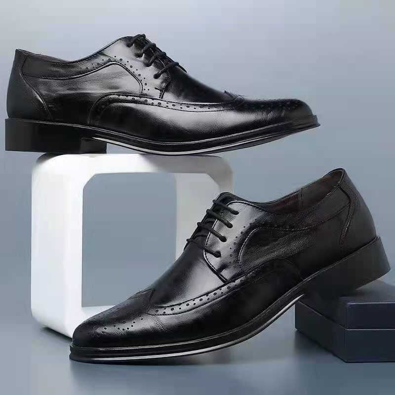 Handcrafted Mens Wingtip Oxford Shoes Genuine Calfskin Leather Brogue Dress Shoes Classic Business Formal Shoes Man