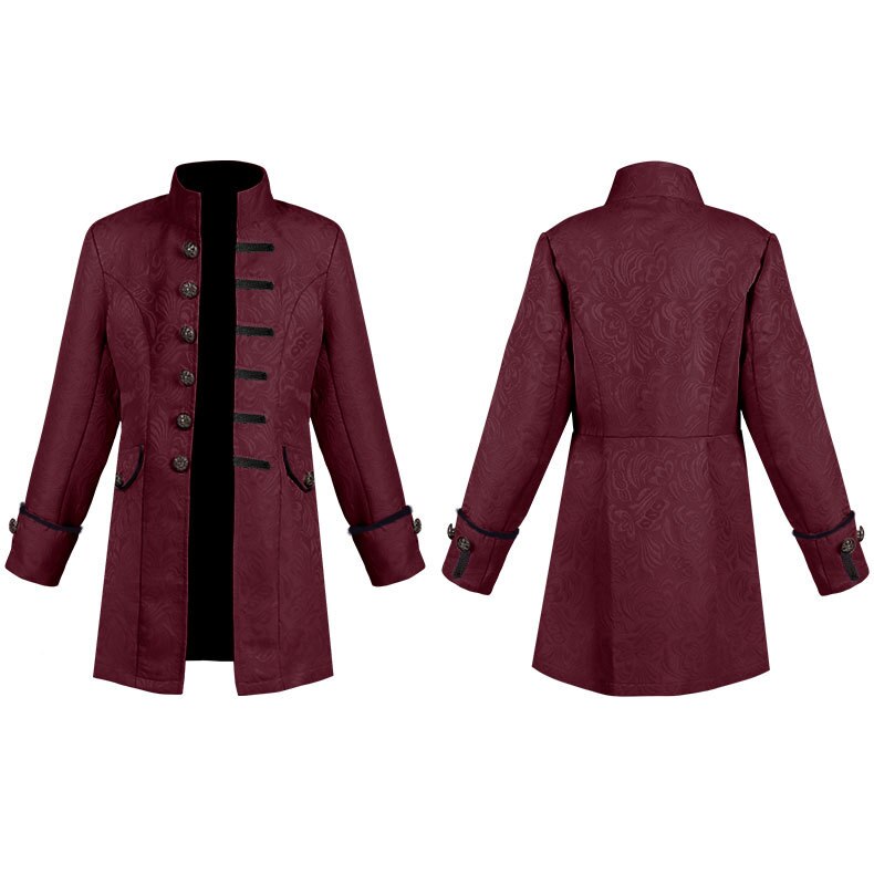 Kids Cosplay Medieval Costume Boys Prince Jacquard Stand Collar Larp VikingJacket Coat Victorian Renaissance