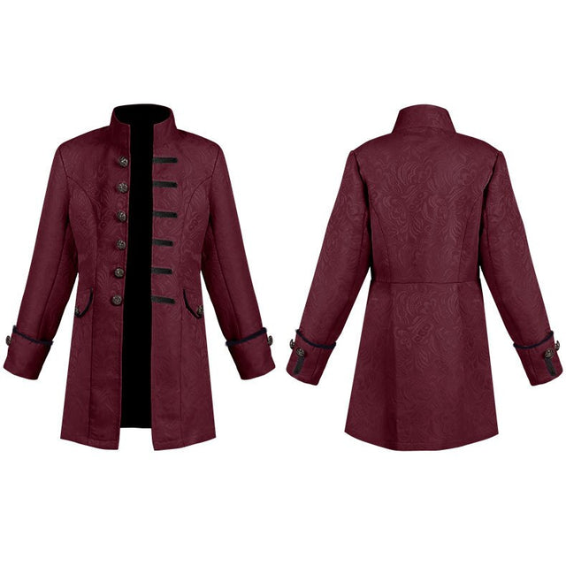 Kids Cosplay Medieval Costume Boys Prince Jacquard Stand Collar Larp VikingJacket Coat Victorian Renaissance