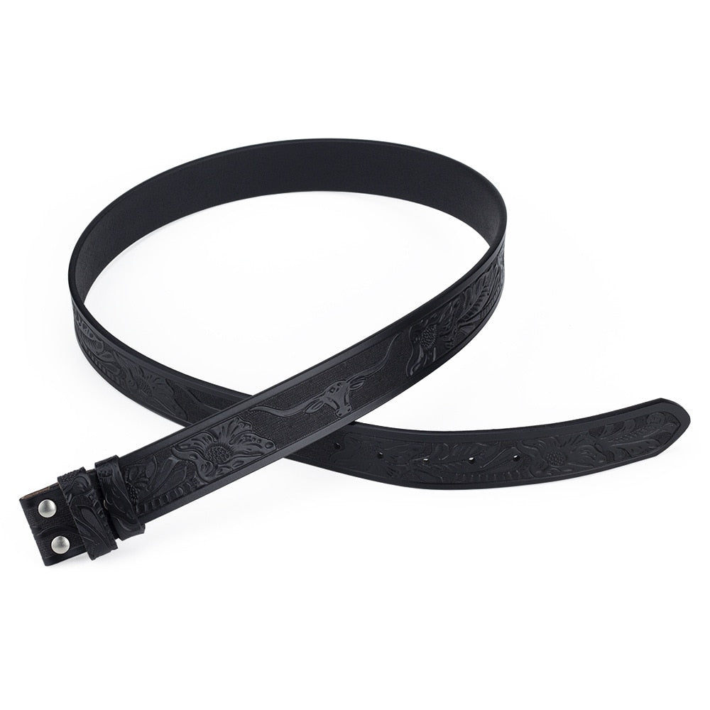 Genuine Leather Belt for Man No Buckle 3.8cm width Cowskin Tang Grass Cow Eagle Pattern Western Cowboy Belt