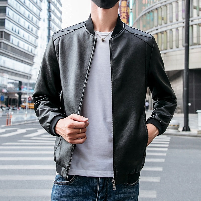 Leather Jacket Men Autumn Fashion Biker Vintage Leather Jacket Coat Men