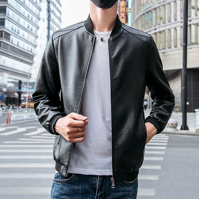 Leather Jacket Men Autumn Fashion Biker Vintage Leather Jacket Coat Men