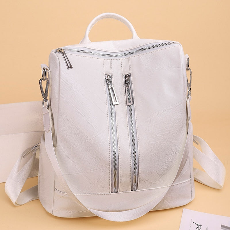Leather Travel Rucksack Female Shoulder Book Bag multifunction Backbag