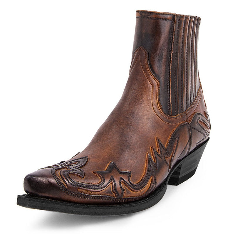 Unisex Pu Leather Boots Western Cowboy Boots Embroidery Design Pointed Shoes Ankle Boots