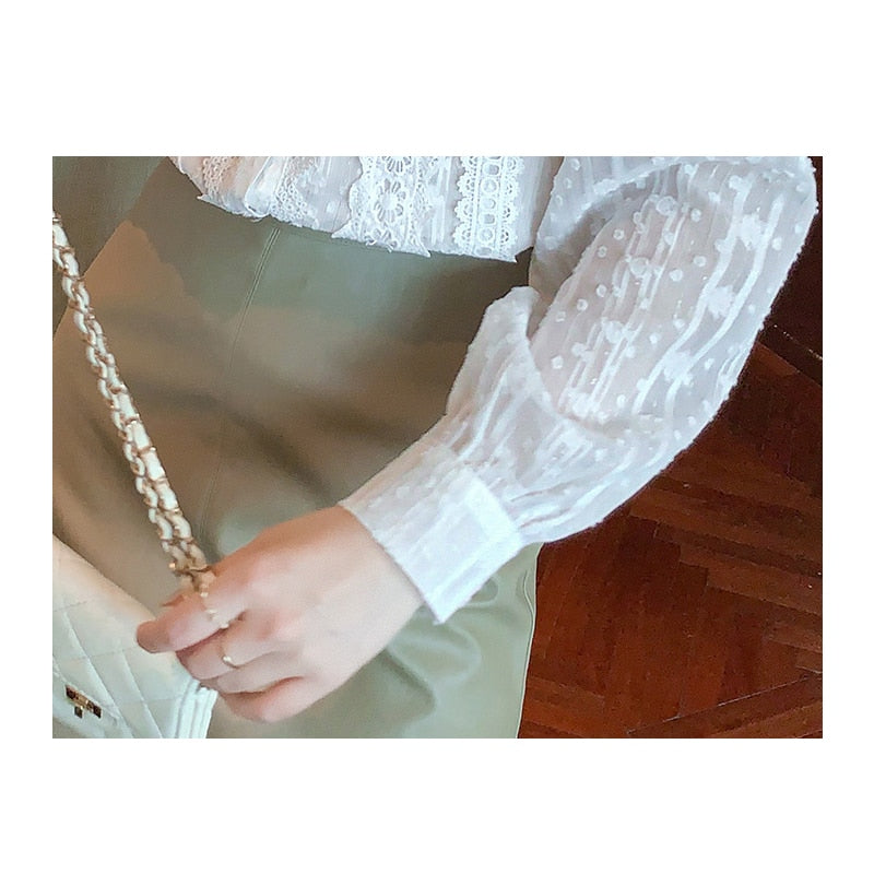 Women White Lace Blouse Shirt Women Tops Long Sleeve Blouse