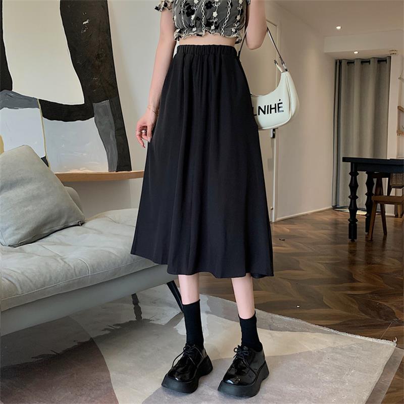 Floral Print A-line Pleated Skirts Summer Women Drawstring Elastic Waist Skirt