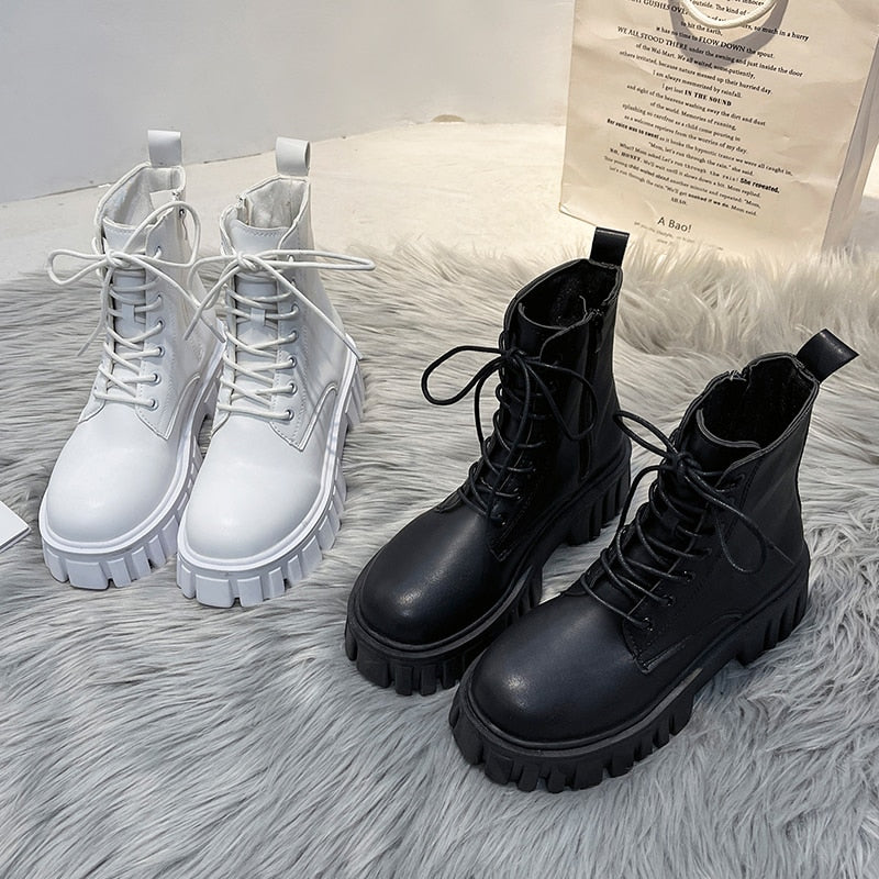 Leather Ankle Boots Platform Gothic Women Shoes Short Punk Motorcycle Combat Boots