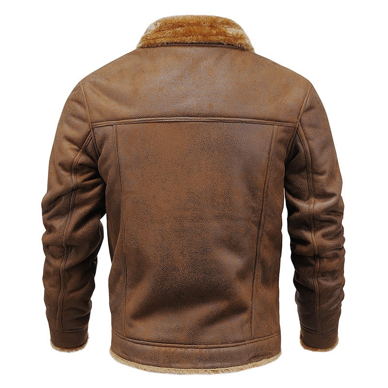 Winter Men's Fashion Casual Windproof Pu Jacket Brown Leather Jacket