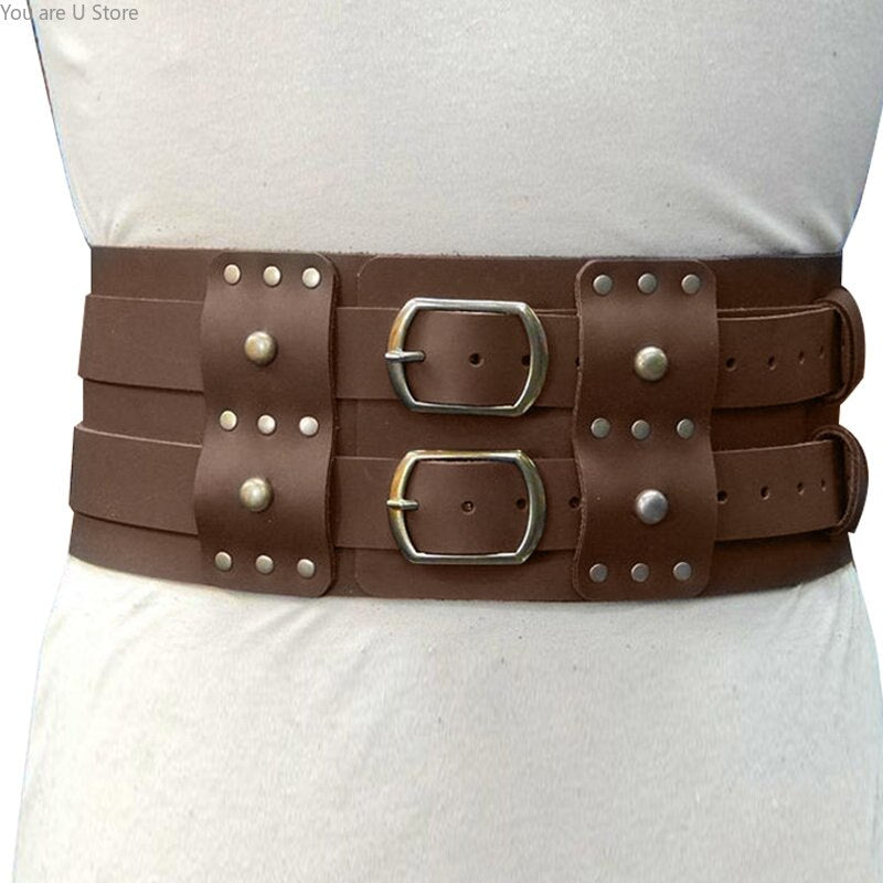 Unisex Medieval Larp Adventurer Harness Belt Viking Leather Waist Double Strap Waistband
