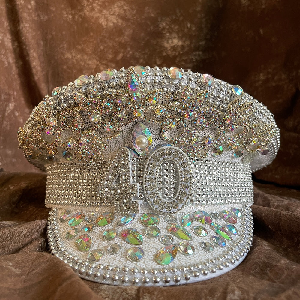 Rhinestone Military Hat Sergeant Bride Hat Hen Do Hat Festival Captain Birthday Part Hat