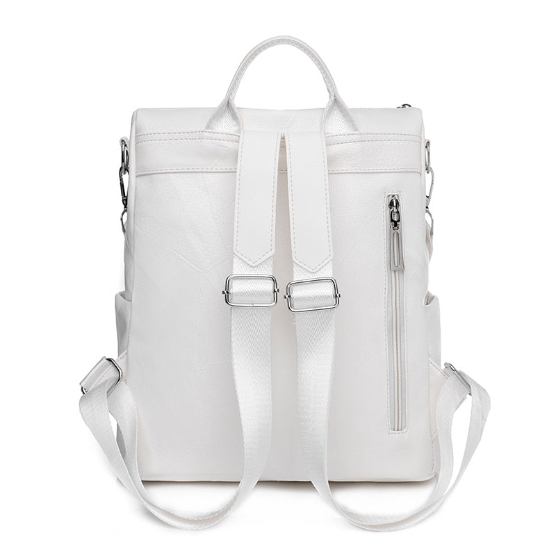 Leather Travel Rucksack Female Shoulder Book Bag multifunction Backbag