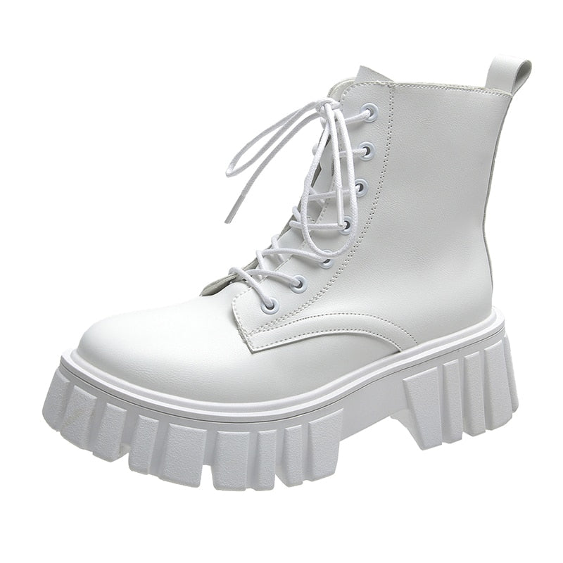Leather Ankle Boots Platform Gothic Women Shoes Short Punk Motorcycle Combat Boots