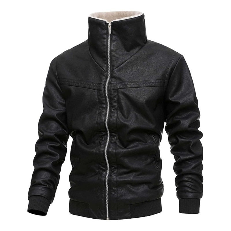 Fleece Fur PU Leather Bomber Jacket Winter Fashion Laple Zipper Straight Hem F