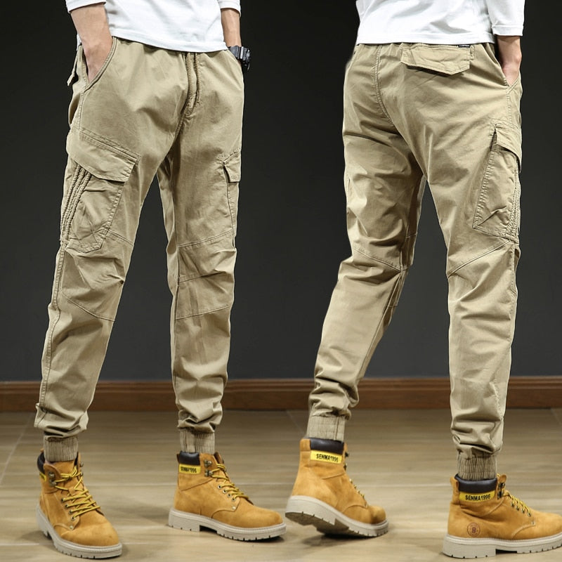 Spring-Summer Multi-Pockets Cargo Pants Men Streetwear Slim Fit Casual Joggers Stretch Cotton Trousers