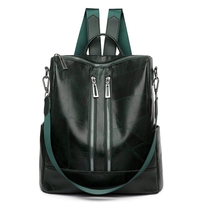 Leather Travel Rucksack Female Shoulder Book Bag multifunction Backbag