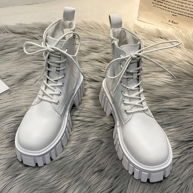Leather Ankle Boots Platform Gothic Women Shoes Short Punk Motorcycle Combat Boots