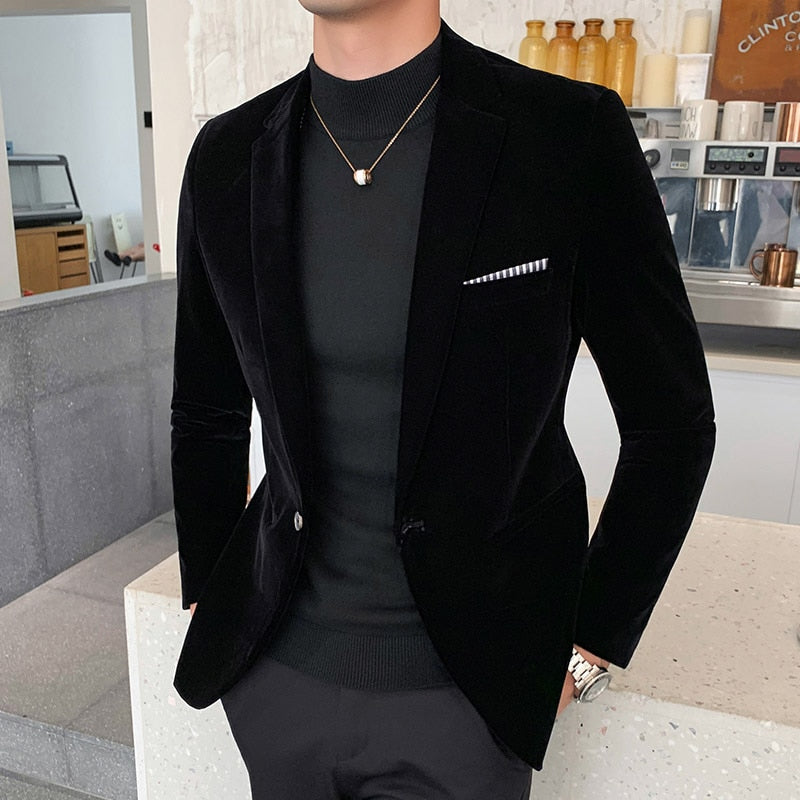 Autumn Velvet Wedding Dress Coat Men's Blazer Jacket Fashion Casual Suit Jacket Stage