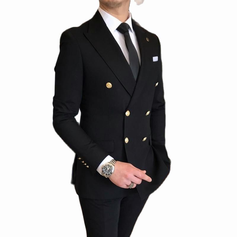Black Men Wedding Prom Dress Suits Double Breasted Men Suits Groom Party Tuxedo 2 Pieces Set