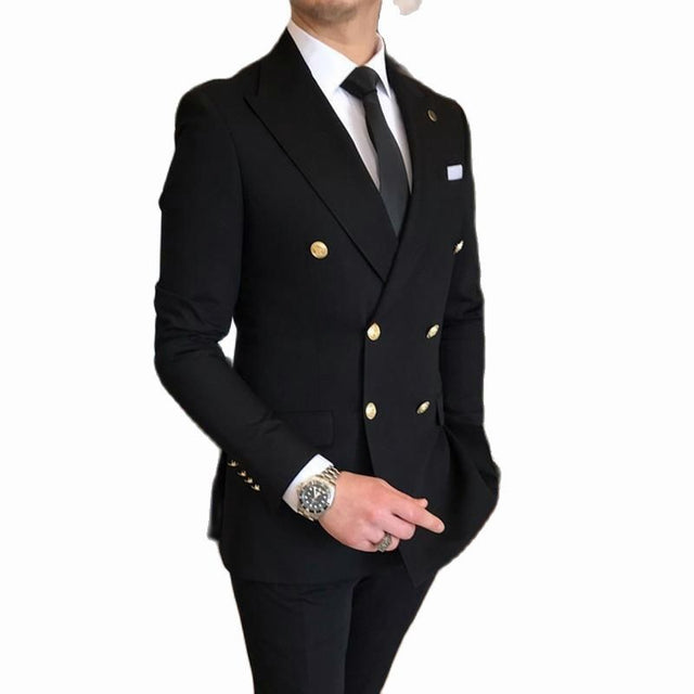 Black Men Wedding Prom Dress Suits Double Breasted Men Suits Groom Party Tuxedo 2 Pieces Set