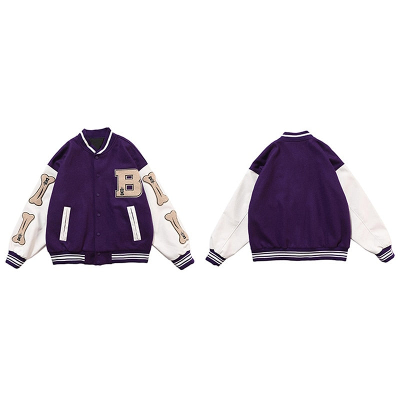 Varsity Baseball Bomber Jacket Women Hip Hop Harajuku Bone Letter Patchwork Leather Jackets Streetwear