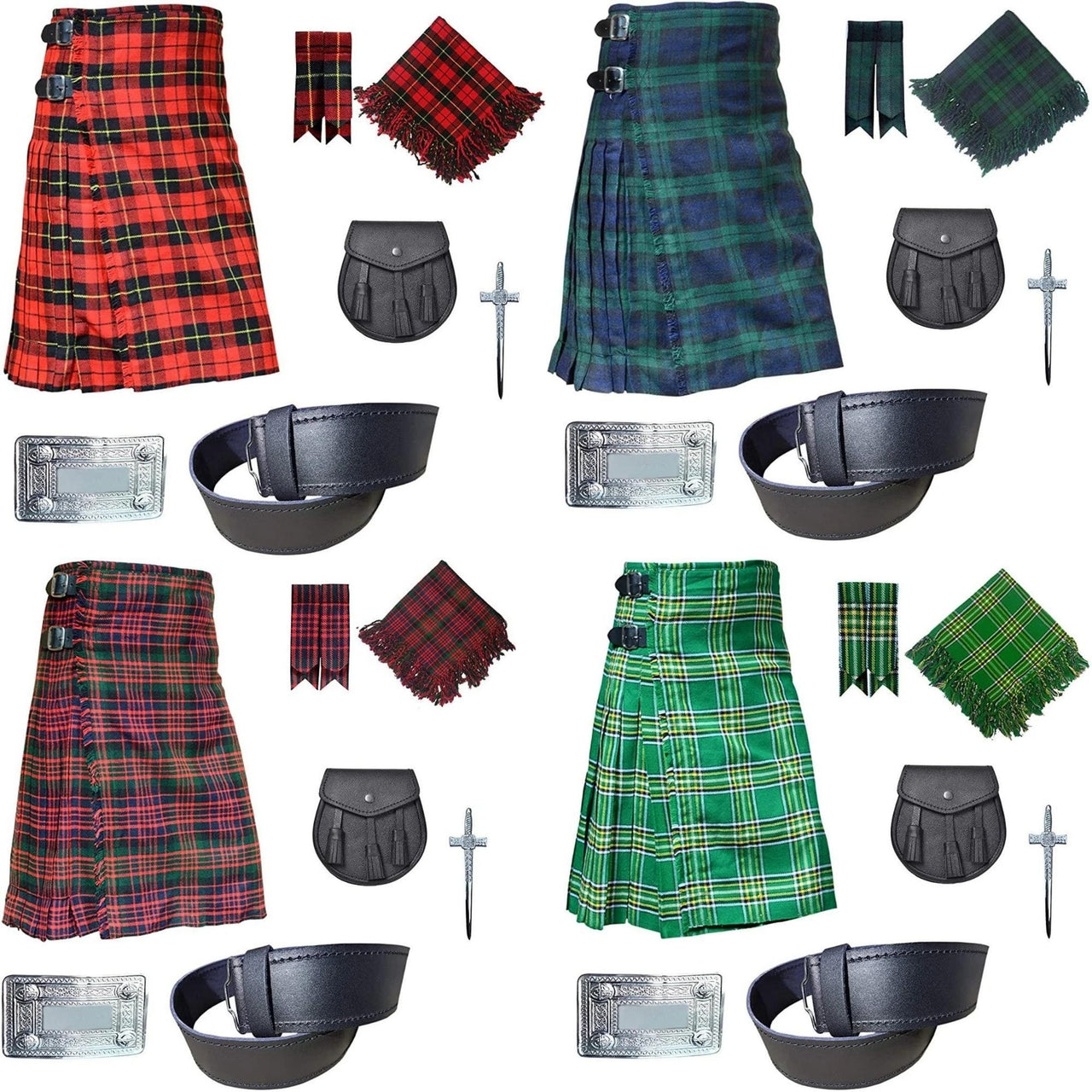 8 yard  Great Scottish Highland 7 Pieces kilt outfit  Kilt, Leather Sporran , Kilt Pin , Tartan Flashes , Fly plaid , Belt Buckle