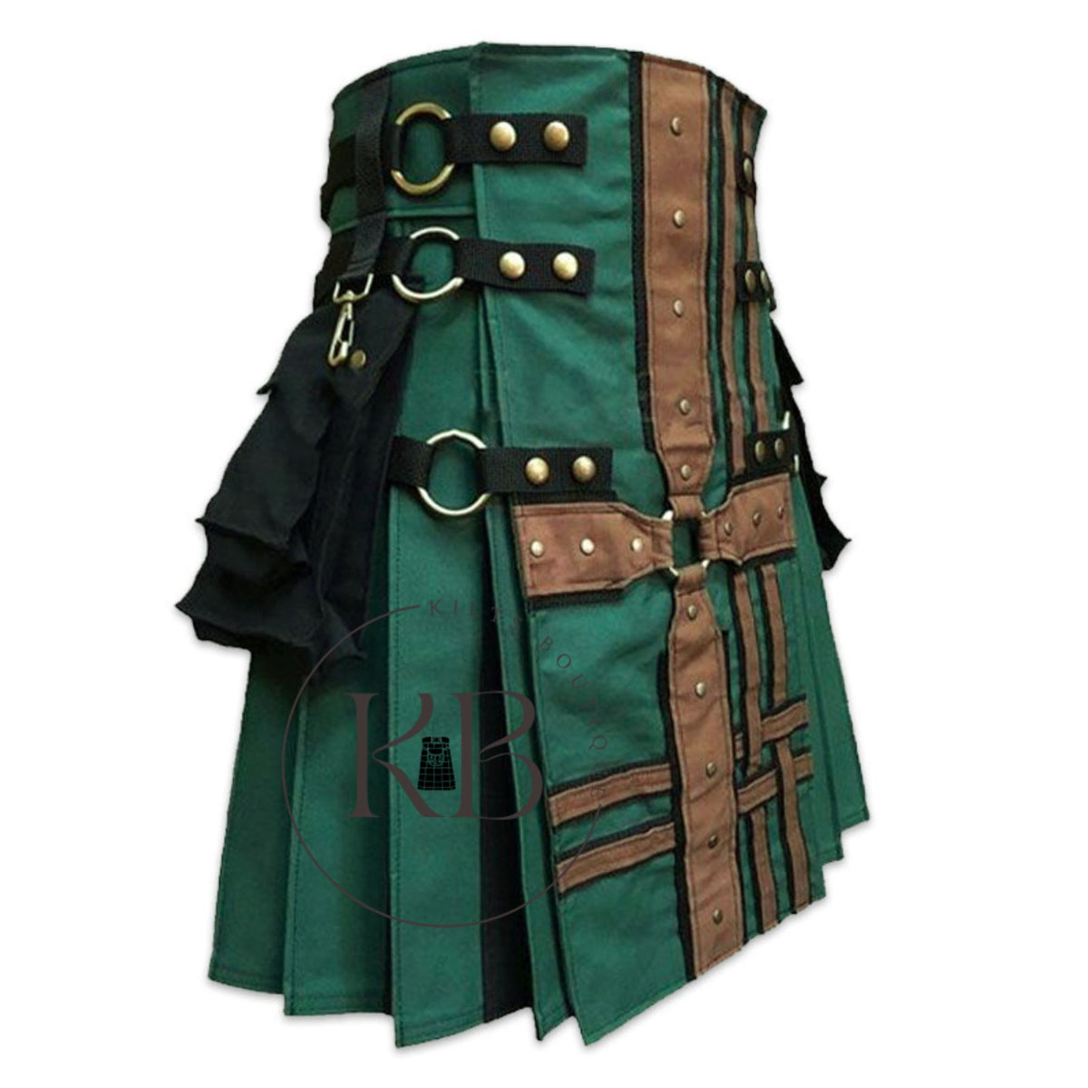 Hunter Green + Brown Medieval Modern Hybrid Utility Kilt