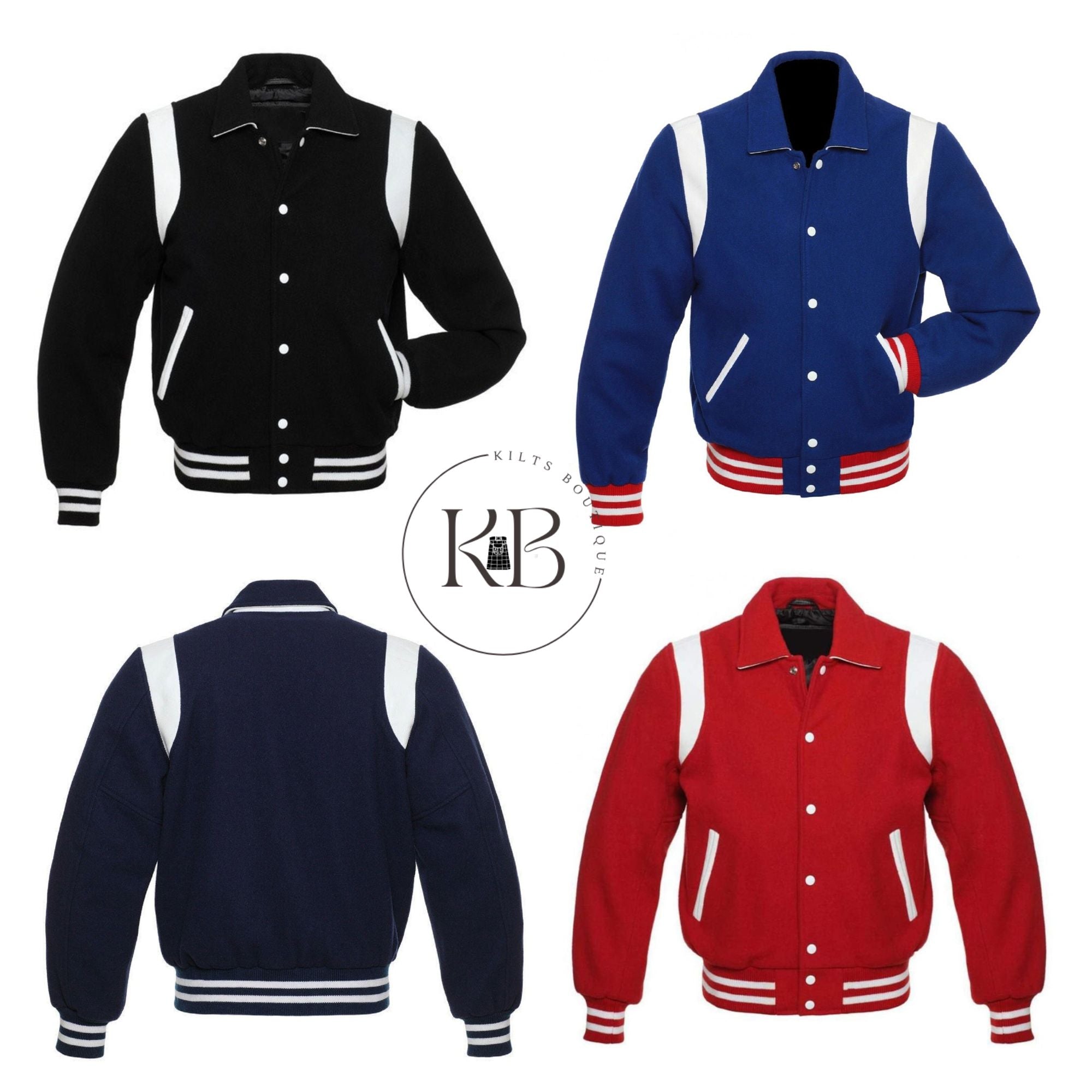 Navy Blue newest Varsity Baseball Letterman College Bomber Jacket with Real White Cowhi