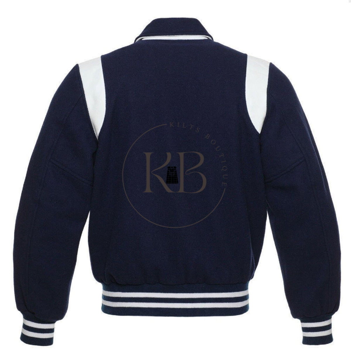 Retro Varsity Jacket Wool Letterman Baseball Jacket With White Leather Rib