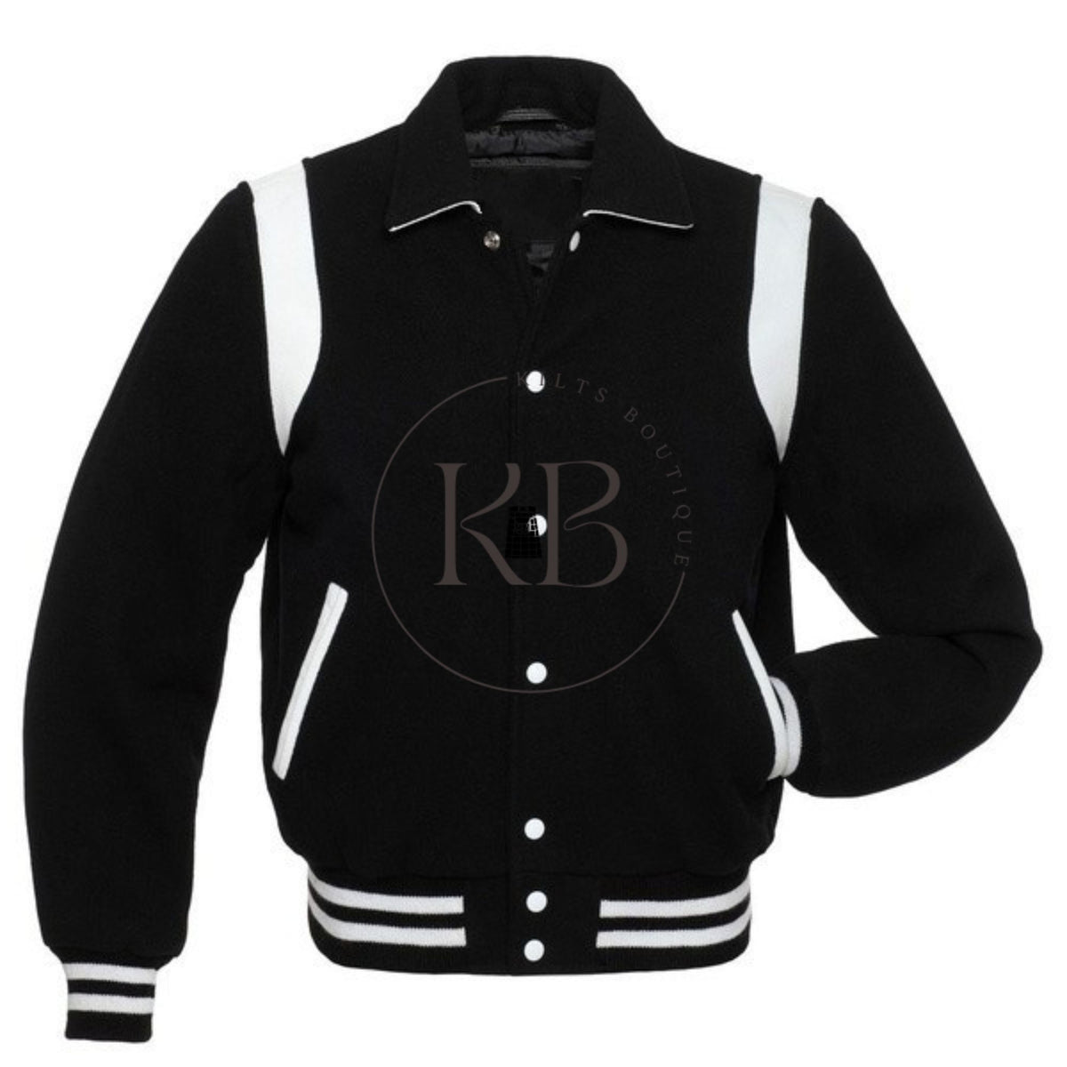 Retro Varsity Jacket Wool Letterman Baseball Jacket With White Leather Rib