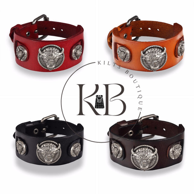 Bull Punk Style Genuine Leather Wrap  For Men Wrist Friendship Big Wide Leather Bracelet