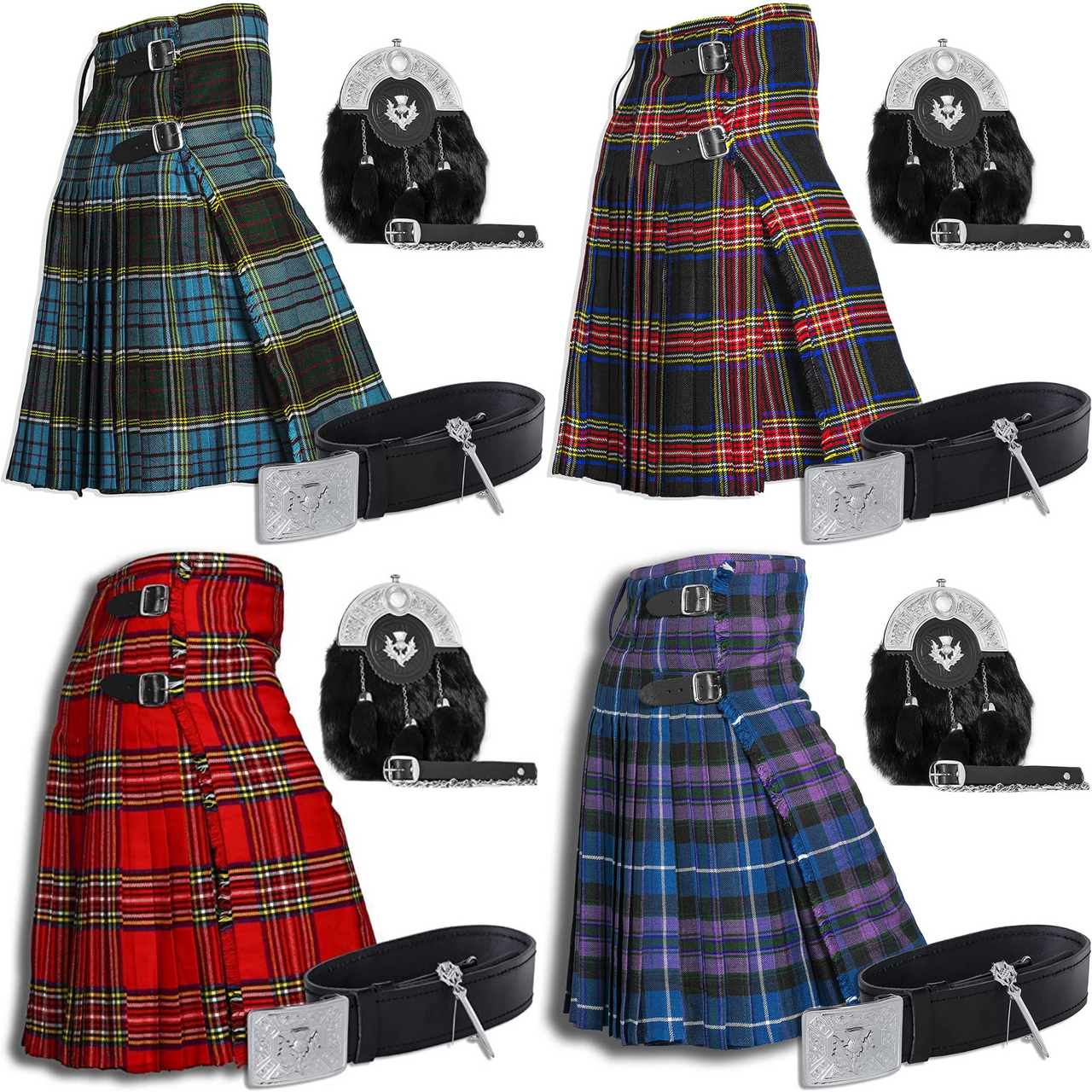 Demand Scottish Outfit Highland Tartan Kilt Set With Sporran Belt Buckle & Pin