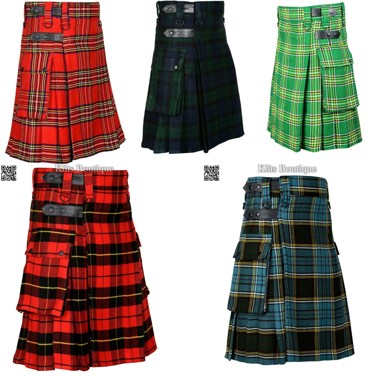 Handmade Scottish Mens Tartan Kilt Leather Strap Utility Kilt For Men