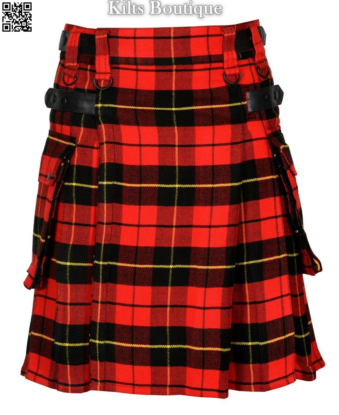 Handmade Scottish Mens Tartan Kilt Leather Strap Utility Kilt For Men