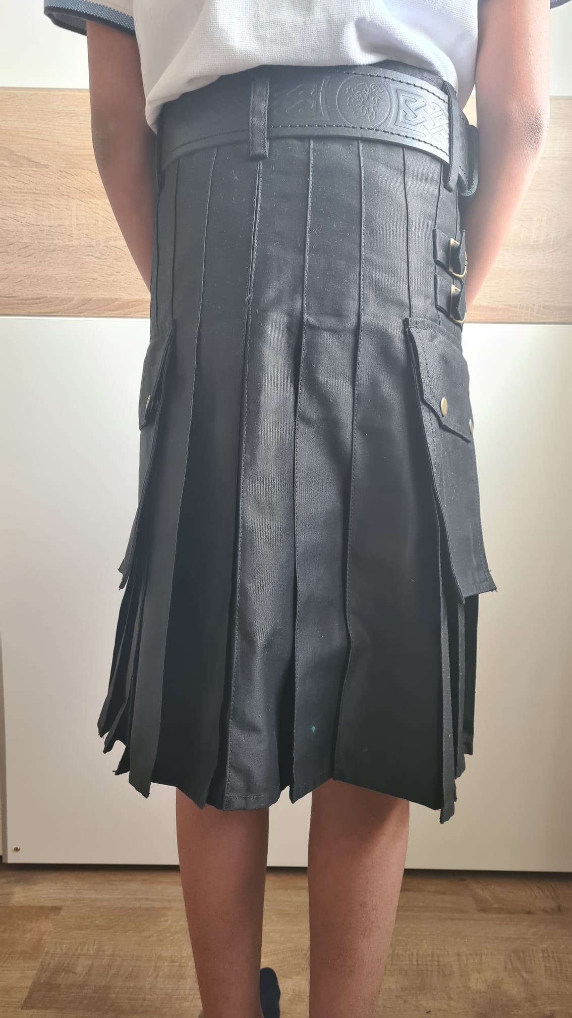 Boys Kids Black Cotton Utility Pleated Kilt