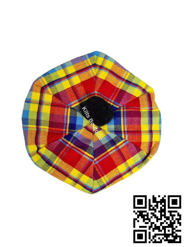 Rainbow Tartan Scottish Highland Wear Wool Tammy Hat Tam O' Shanter