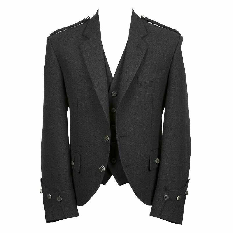 Scottish Grey Tweed Wool Argyle Kilt Jacket With Vest Wedding Kilt Jacket set For Men