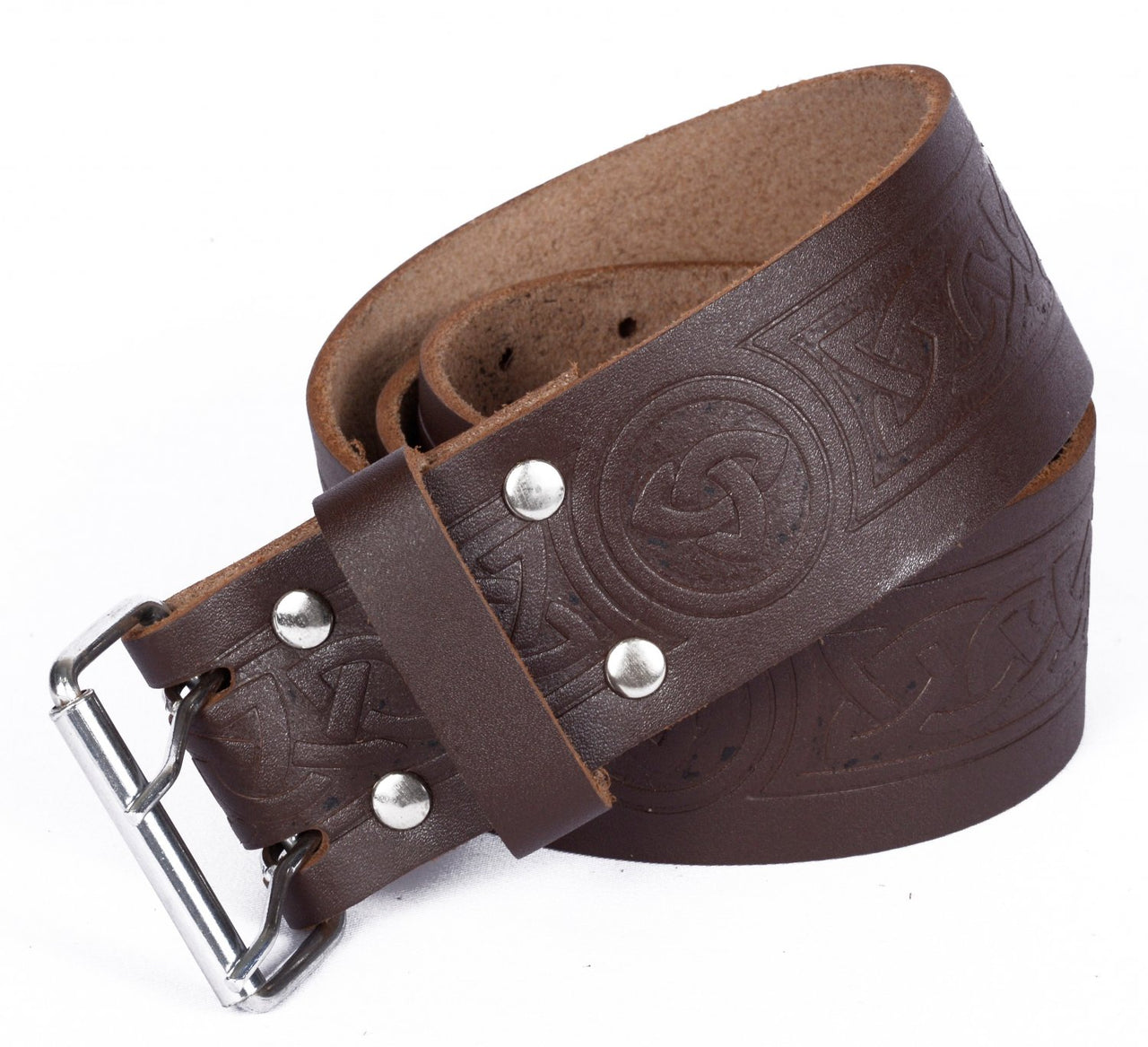 Trinity Knot Embossed Leather Double Prong Kilt Belt Leather Utility Kilt Belt 30" to 48"