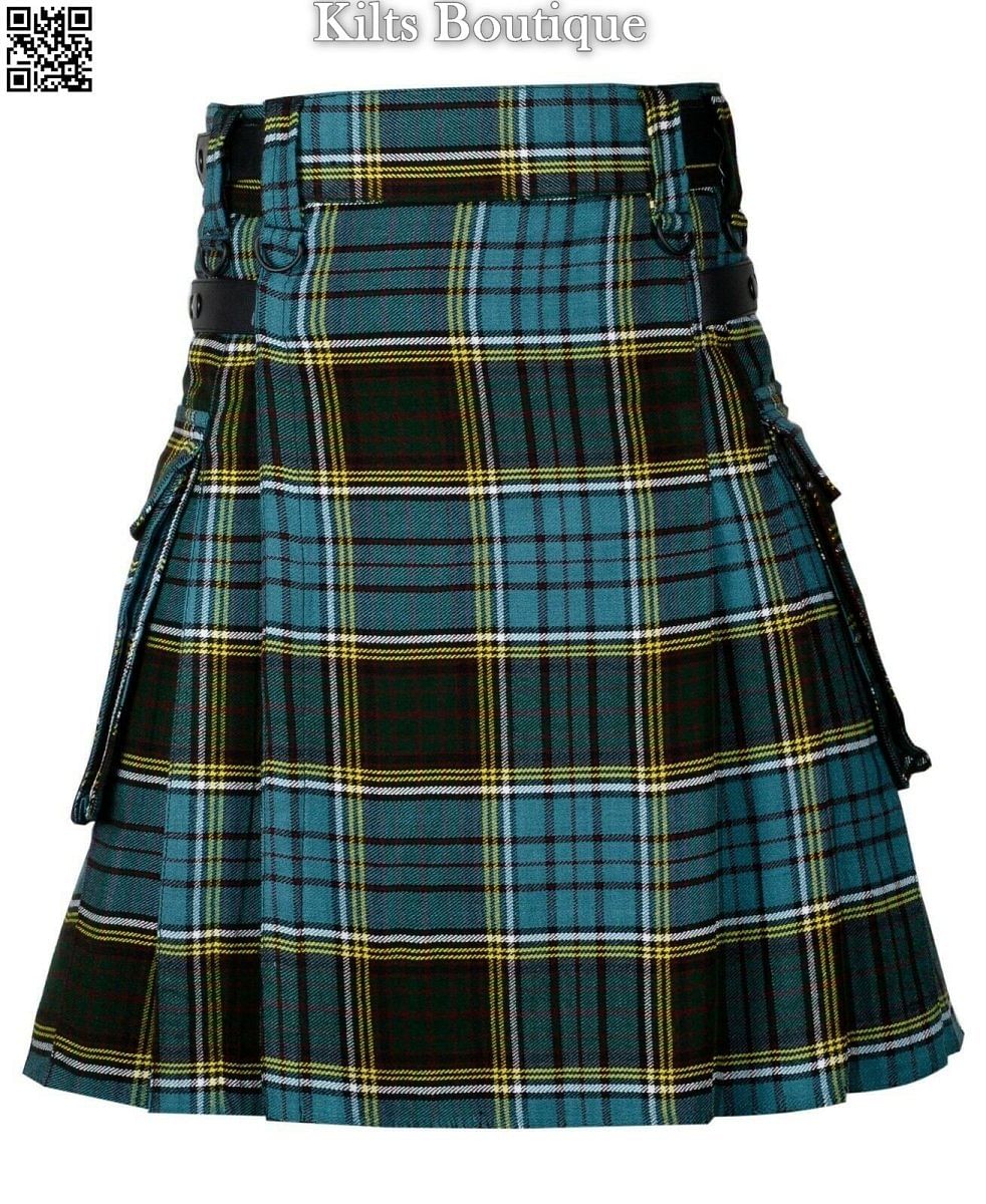 Anderson Tartan Scottish Men Utility Modern Kilt 2 side Cargo Pockets Length 24" - #Kilts Boutique#