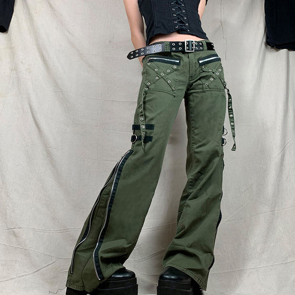 Fitshinling Gothic Cargo Pants Belt Packets Eyelets Gothic Trousers Long  Printed Street Style Punk Feminino Pant Mada Grunge
