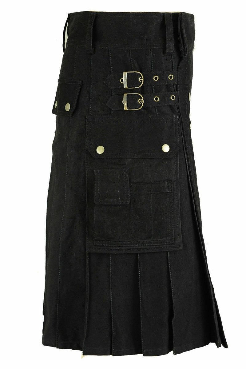 Black Colour utility Cargo Kilt 100% Cotton with Jacobite Shirt - #Kilts Boutique#