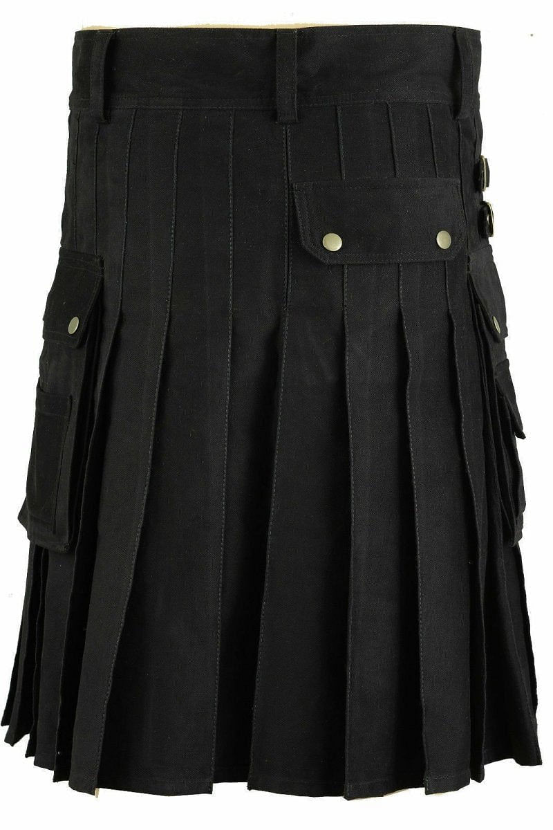 Black Colour utility Cargo Kilt 100% Cotton with Jacobite Shirt - #Kilts Boutique#