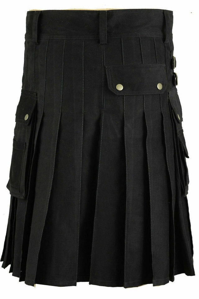 Black Colour utility Cargo Kilt 100% Cotton with Jacobite Shirt - #Kilts Boutique#