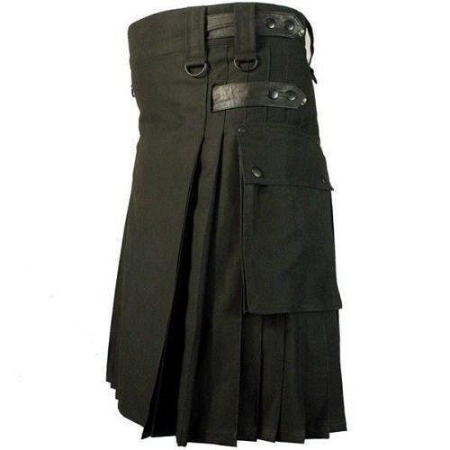 Black Cotton Utility Tactical Cargo Pockets Kilt for Men - #Kilts Boutique#