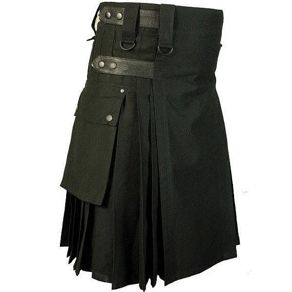 Black Cotton Utility Tactical Cargo Pockets Kilt for Men - #Kilts Boutique#