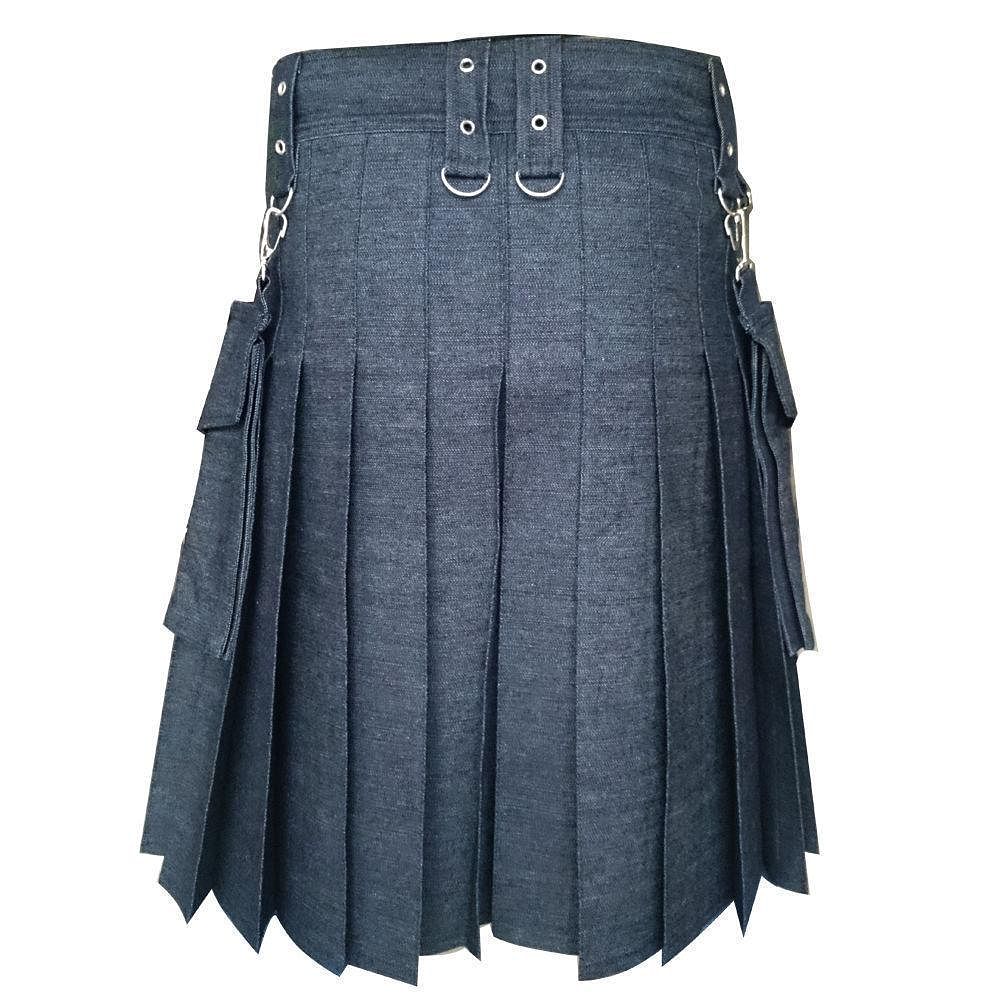 Black Detachable Pocket Denim Utility Kilt - #Kilts Boutique#