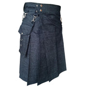 Black Detachable Pocket Denim Utility Kilt - #Kilts Boutique#