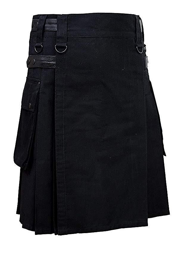 Black Friday Scottish Men Black Utility Kilt Leather Straps Fashion Active Sport Kilt Set - #Kilts Boutique#