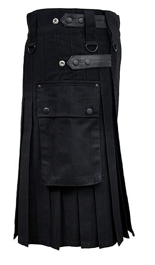 Black Friday Scottish Men Black Utility Kilt Leather Straps Fashion Active Sport Kilt Set - #Kilts Boutique#